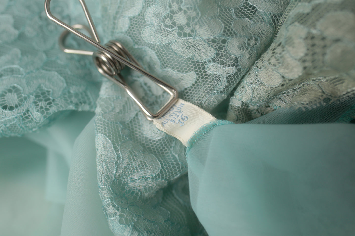 Vanity Fair Vintage 1950's Sheer Tulle Lace Peignoir Negligee Nightgown Lingerie 36 Large Blue