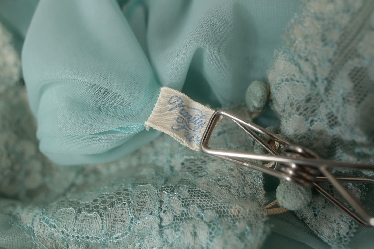 Vanity Fair Vintage 1950's Sheer Tulle Lace Peignoir Negligee Nightgown Lingerie 36 Large Blue