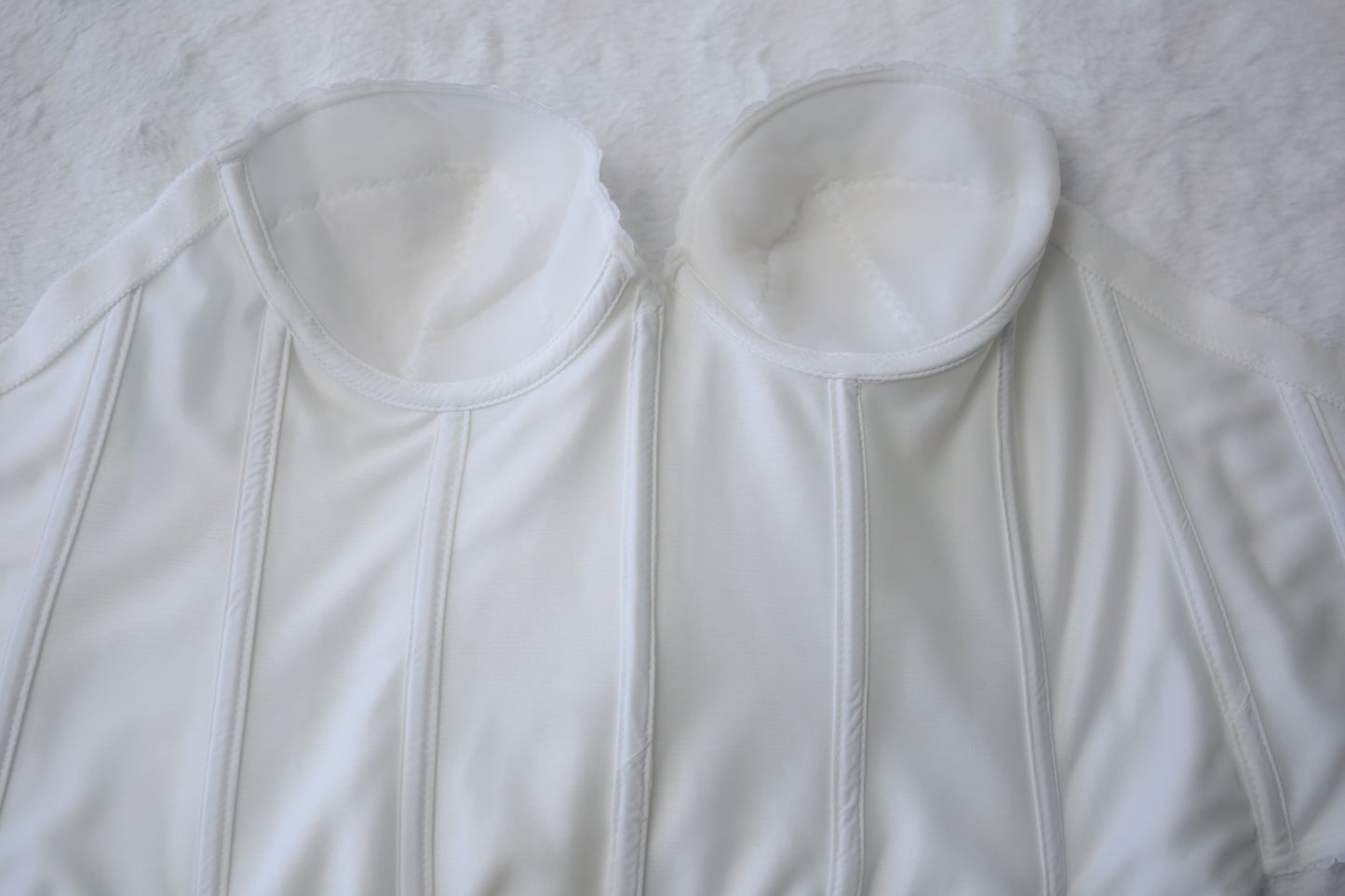 Carnival White Vintage USA-made Low Back Bustier Corset Boned Bra: 38B