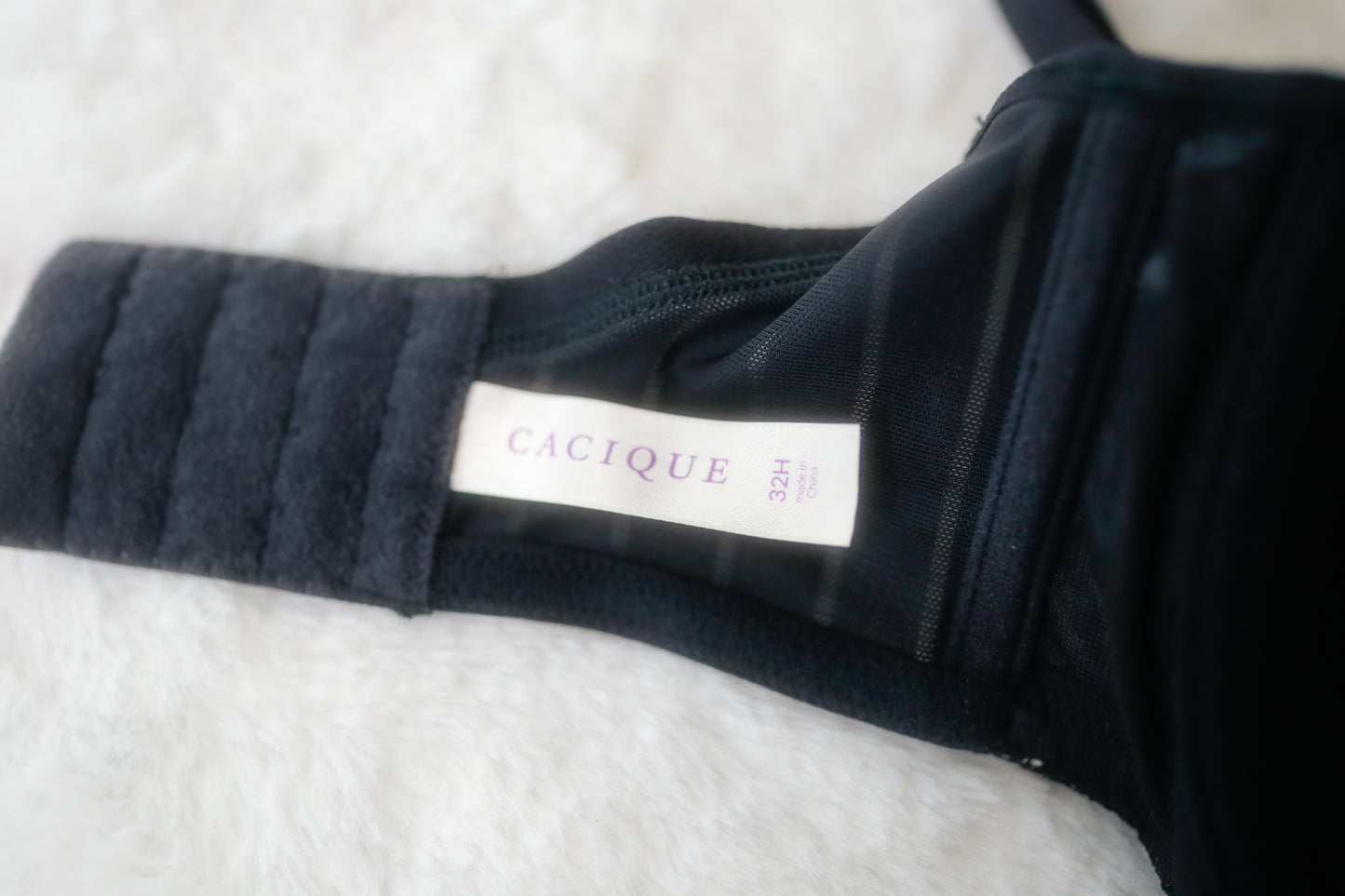 Cacique US 32H Balconette Bra Black and White Satin Lace Overlay: