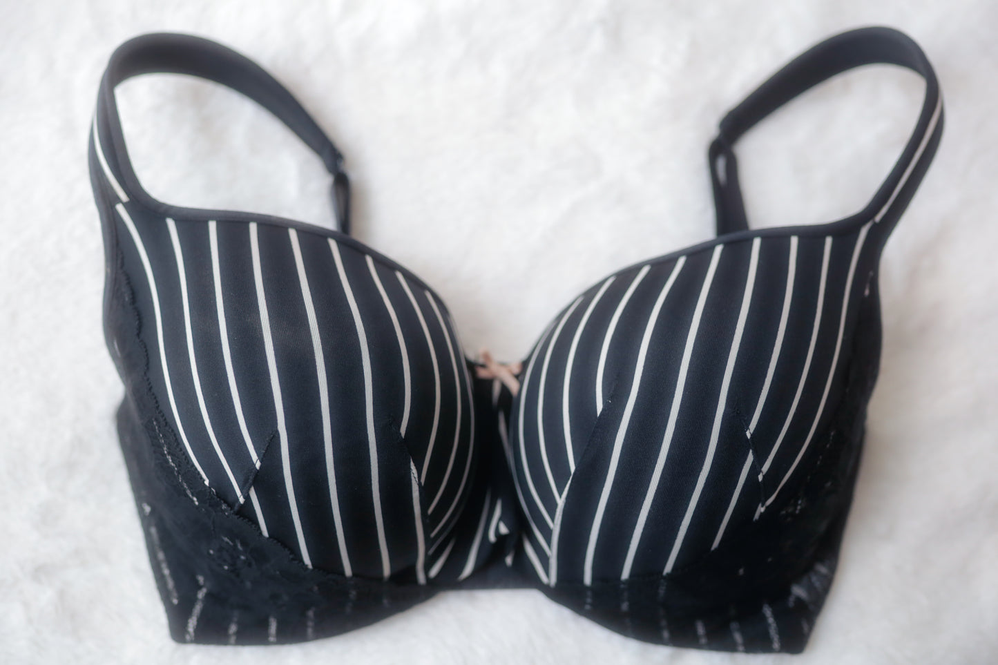Cacique US 32H Balconette Bra Black and White Satin Lace Overlay: