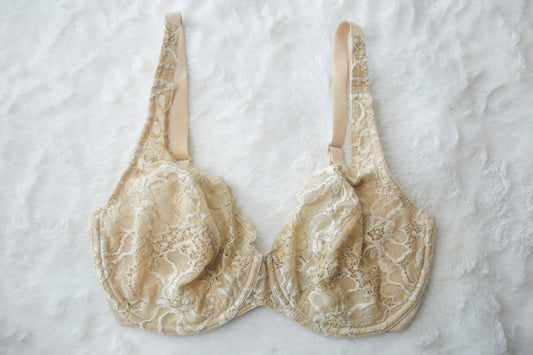 Wacoal 32DD 85750 Pure Inspiration Lace Minimizer Underwire Unpadded Bra Beige Nude