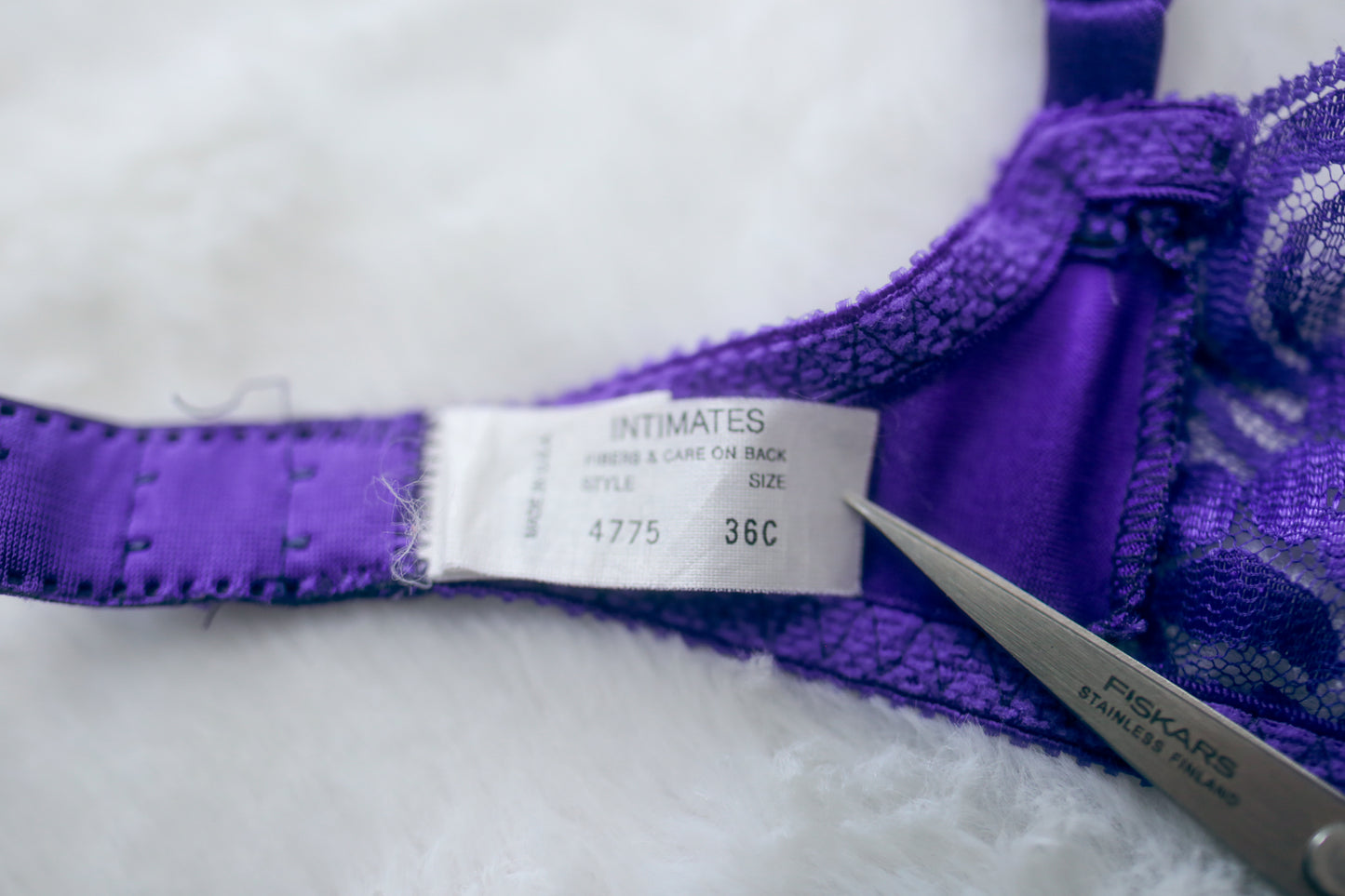 Christian Dior 36C Vintage Balconette Shelf Sheer Unpadded Bra Purple Lace