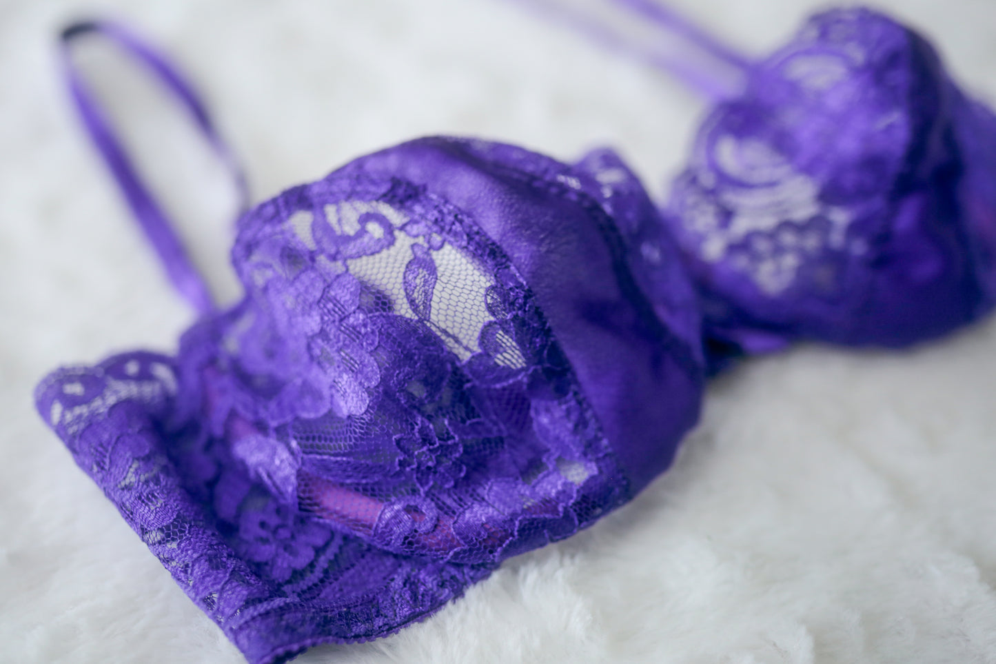 Christian Dior 36C Vintage Balconette Shelf Sheer Unpadded Bra Purple Lace