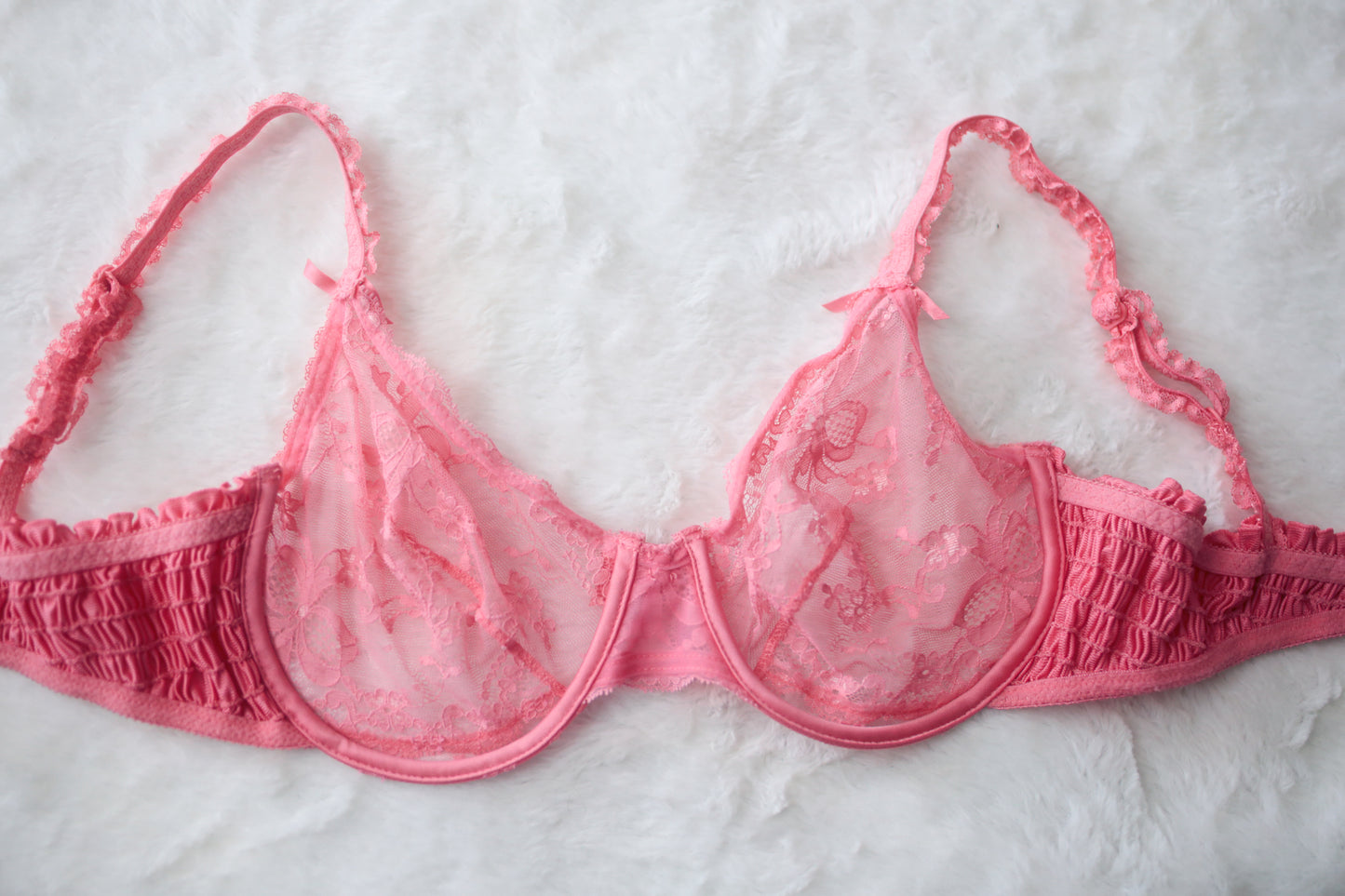 Victoria's Secret 36C Vintage Gold Tag Demi Sheer Unpadded Bra Pink Lace