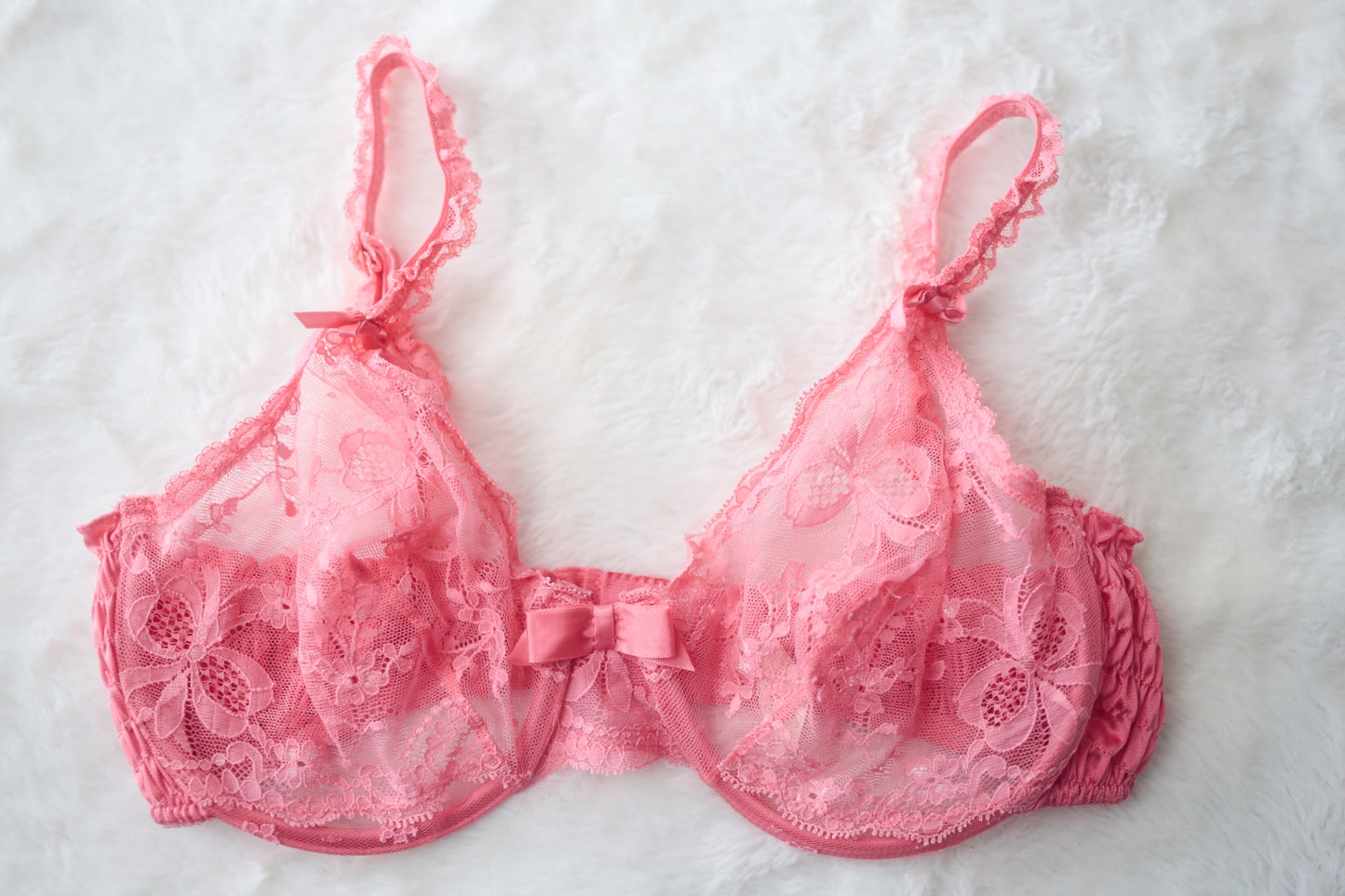 Victoria's Secret 36C Vintage Gold Tag Demi Sheer Unpadded Bra Pink Lace