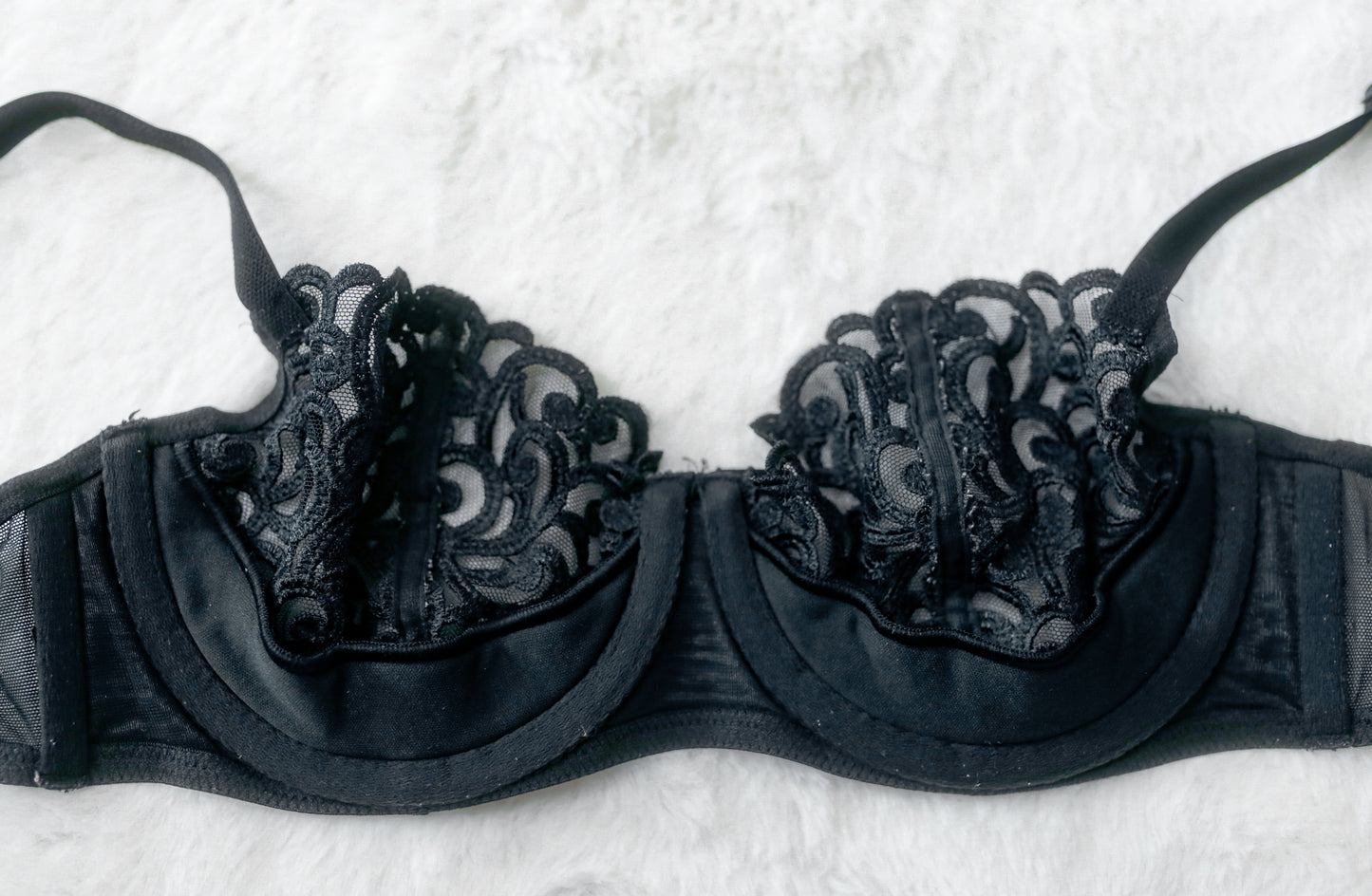 Victoria's Secret Vintage 34C Sheer Push-up without Padding Bra Black Lace