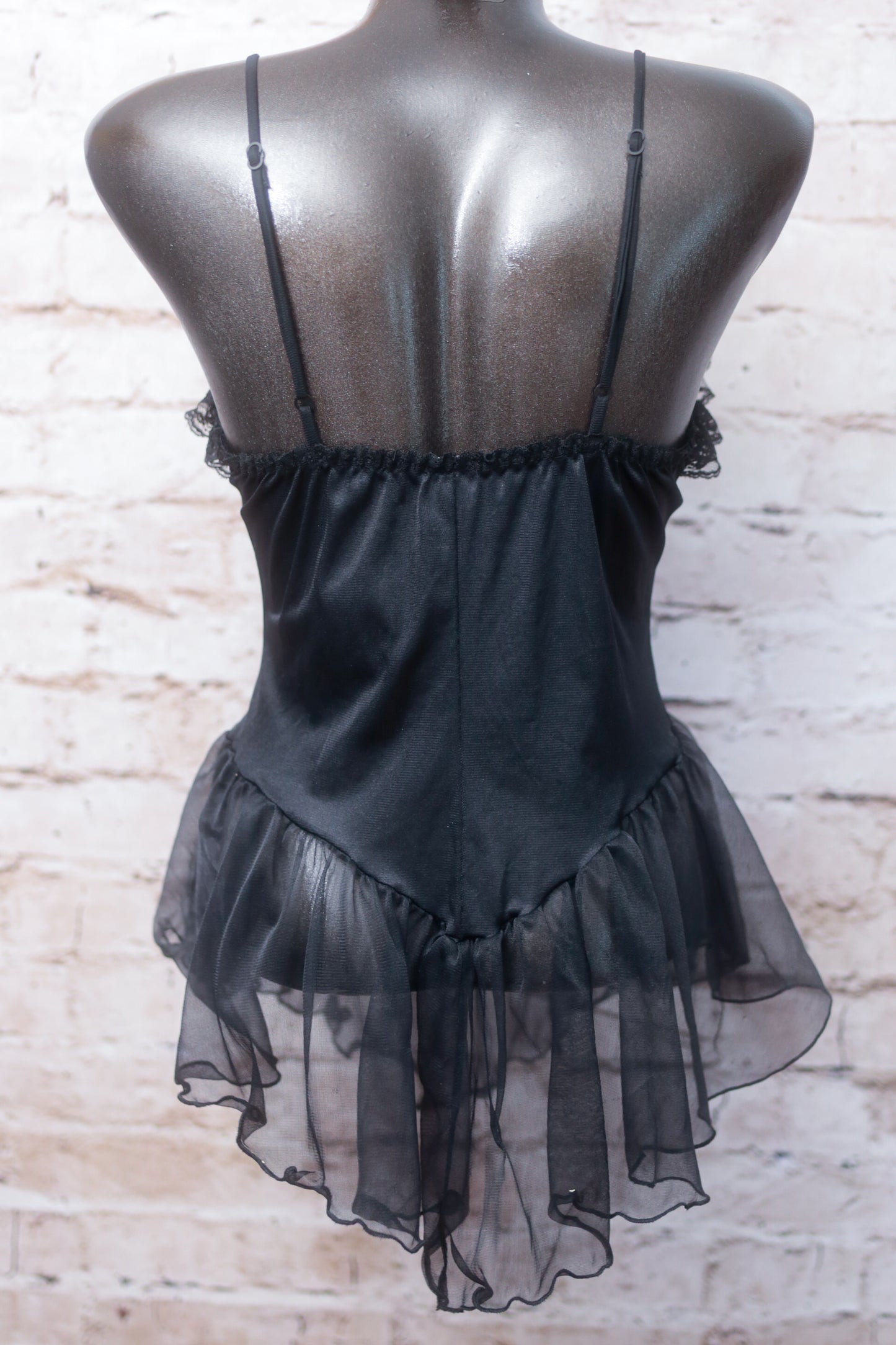 Vintage Sheer Black Victorian Witchy Goth Chemise Babydoll Lingerie Medium