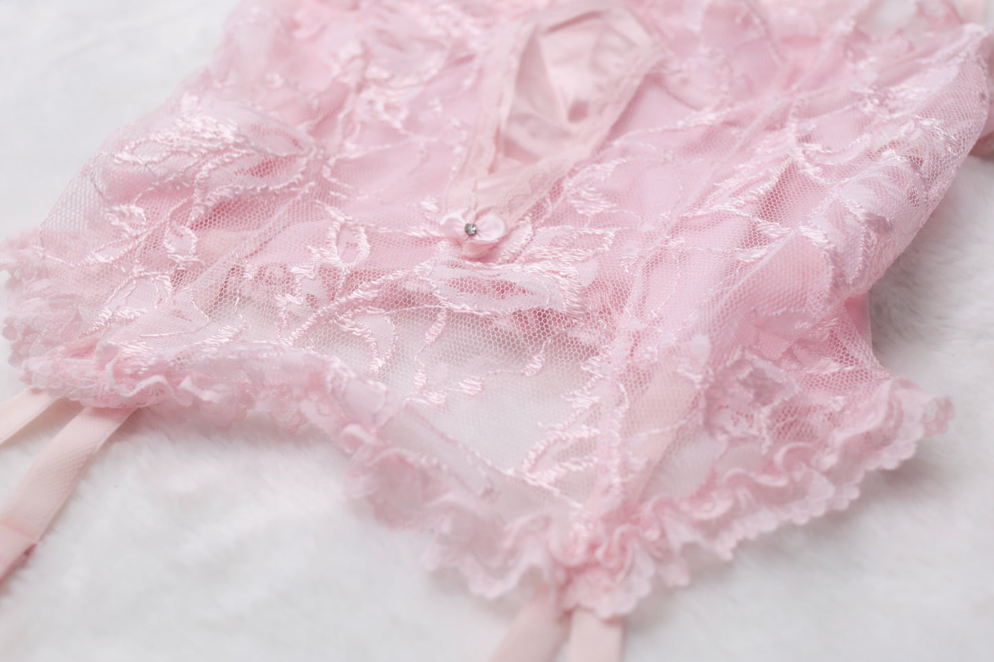 Faris Vintage Sheer Pink Victorian Garter Strap Chemise Babydoll Lingerie Medium