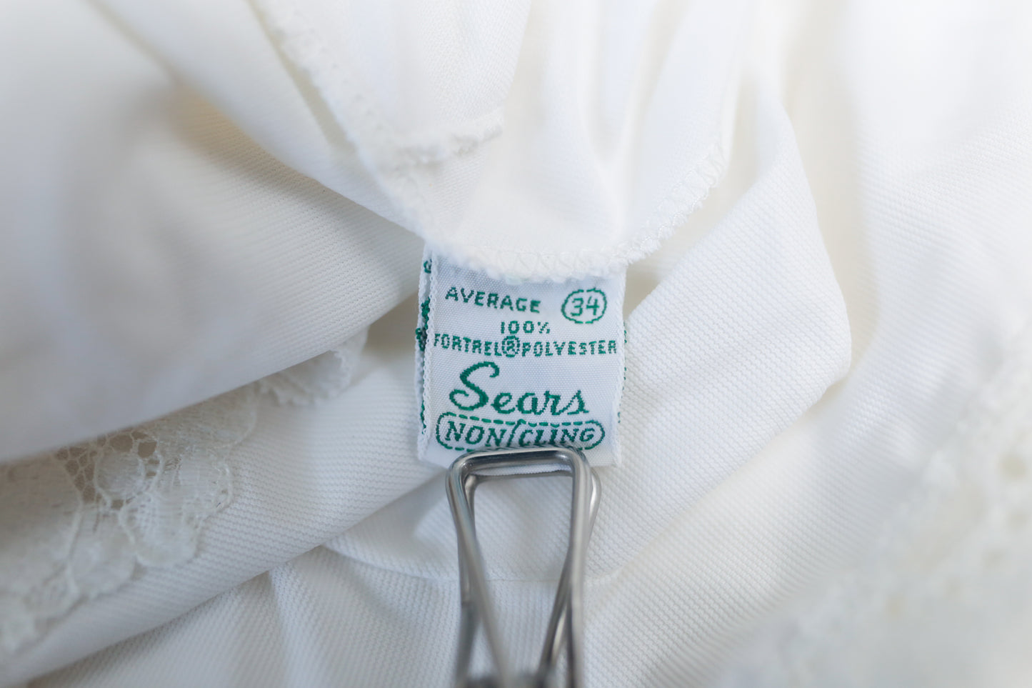 Sears Non-cling Vintage Full Slip Nightgown White Satin and Lace Size 34