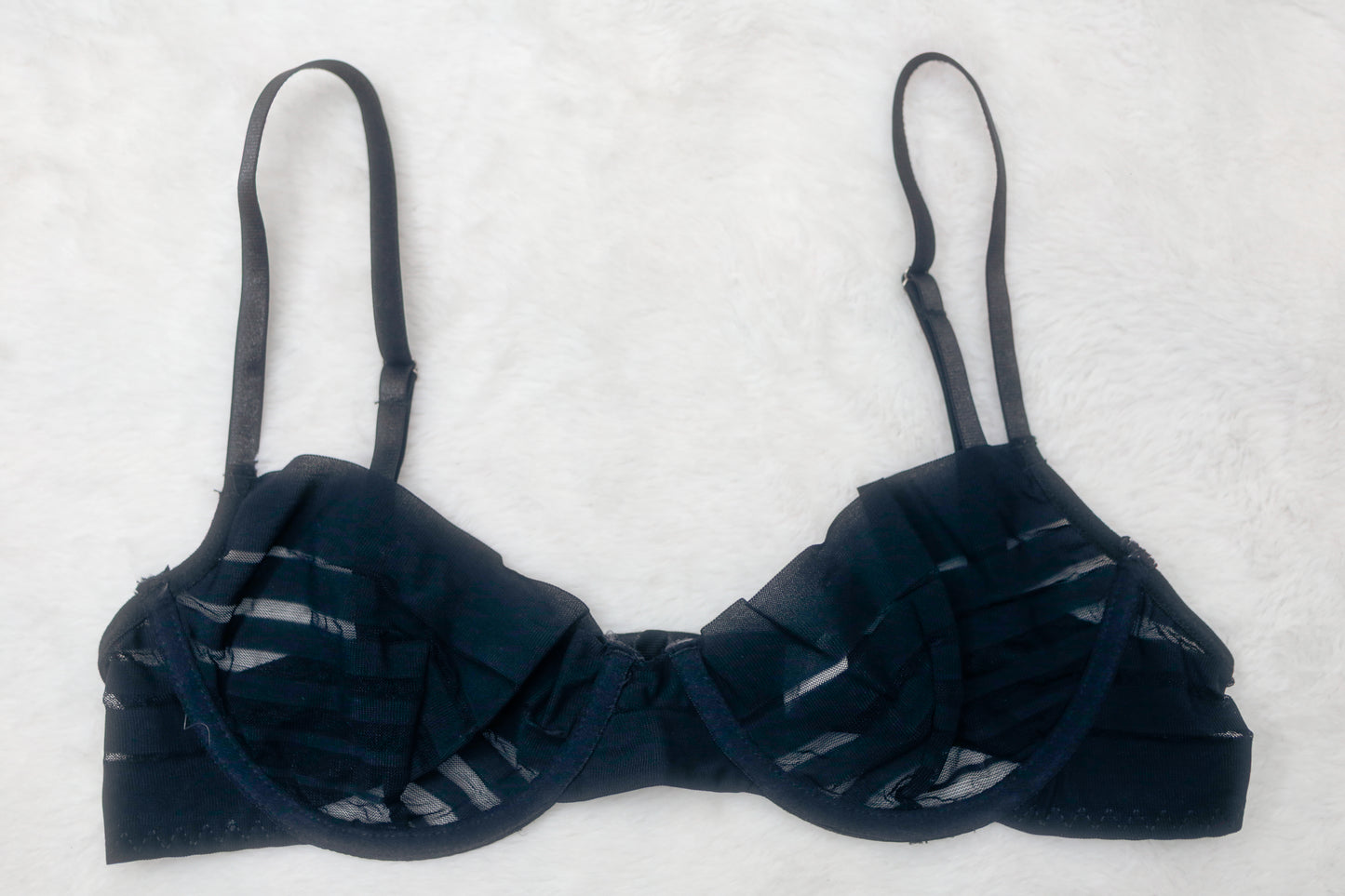 Unlined 80B 36A Mesh Striped Balconette Bra Black