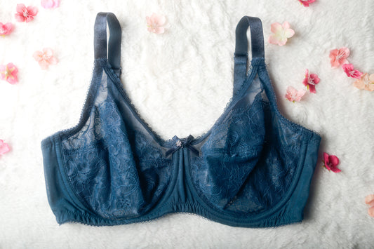 Wacoal 34D Retro Chic Full Figure 855186 Underwire Bra Blue