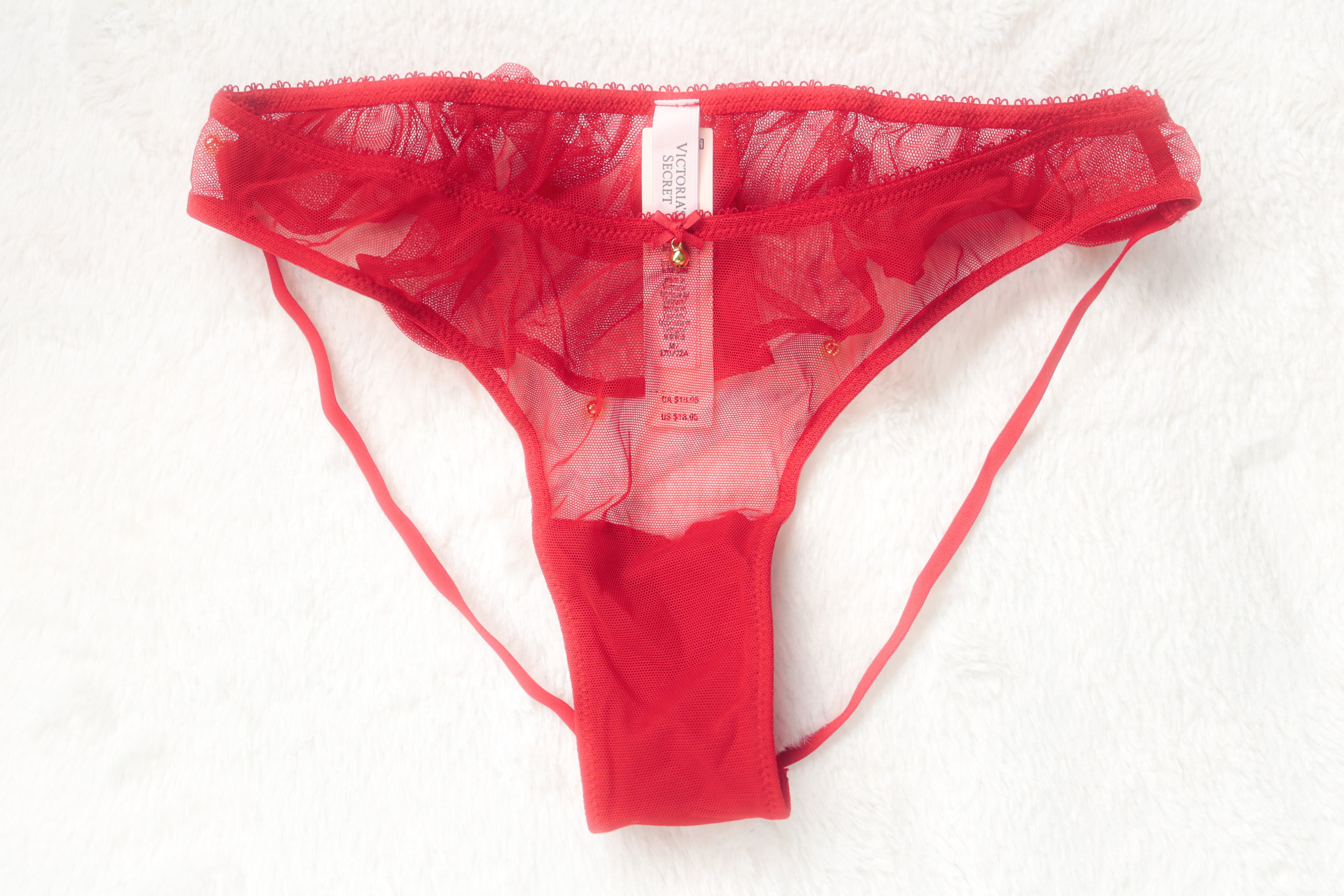 Victoria's Secret Very Sexy Jingle Belle Ruffled Mesh Open Back Brazil   Billy's Bras