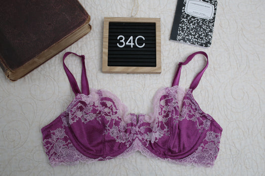 Wacoal 34C Lace Affair 851256 Underwire Bra Fuschia Magenta Wine