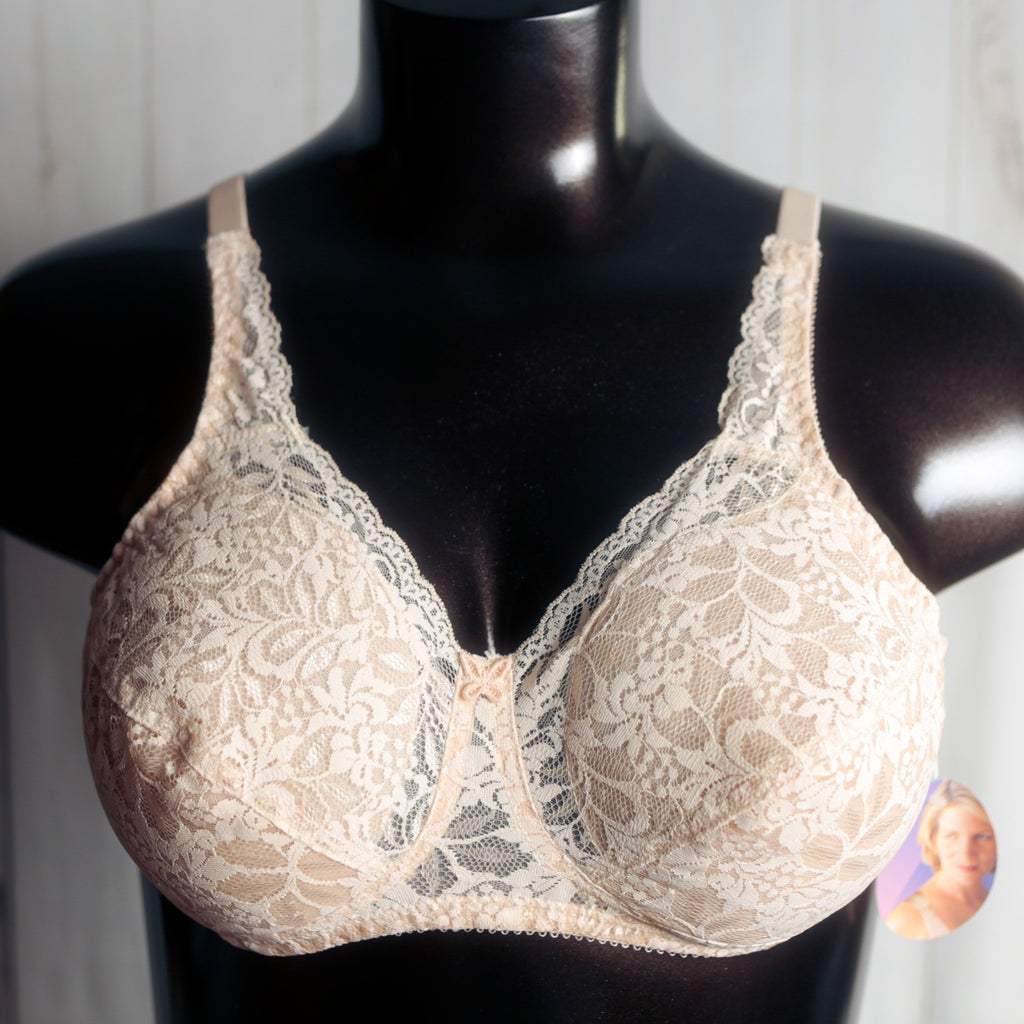 Naturalwear C165 Retro Breathable Lace Soft Cup Wireless Full Coverage Bra 42B NEW