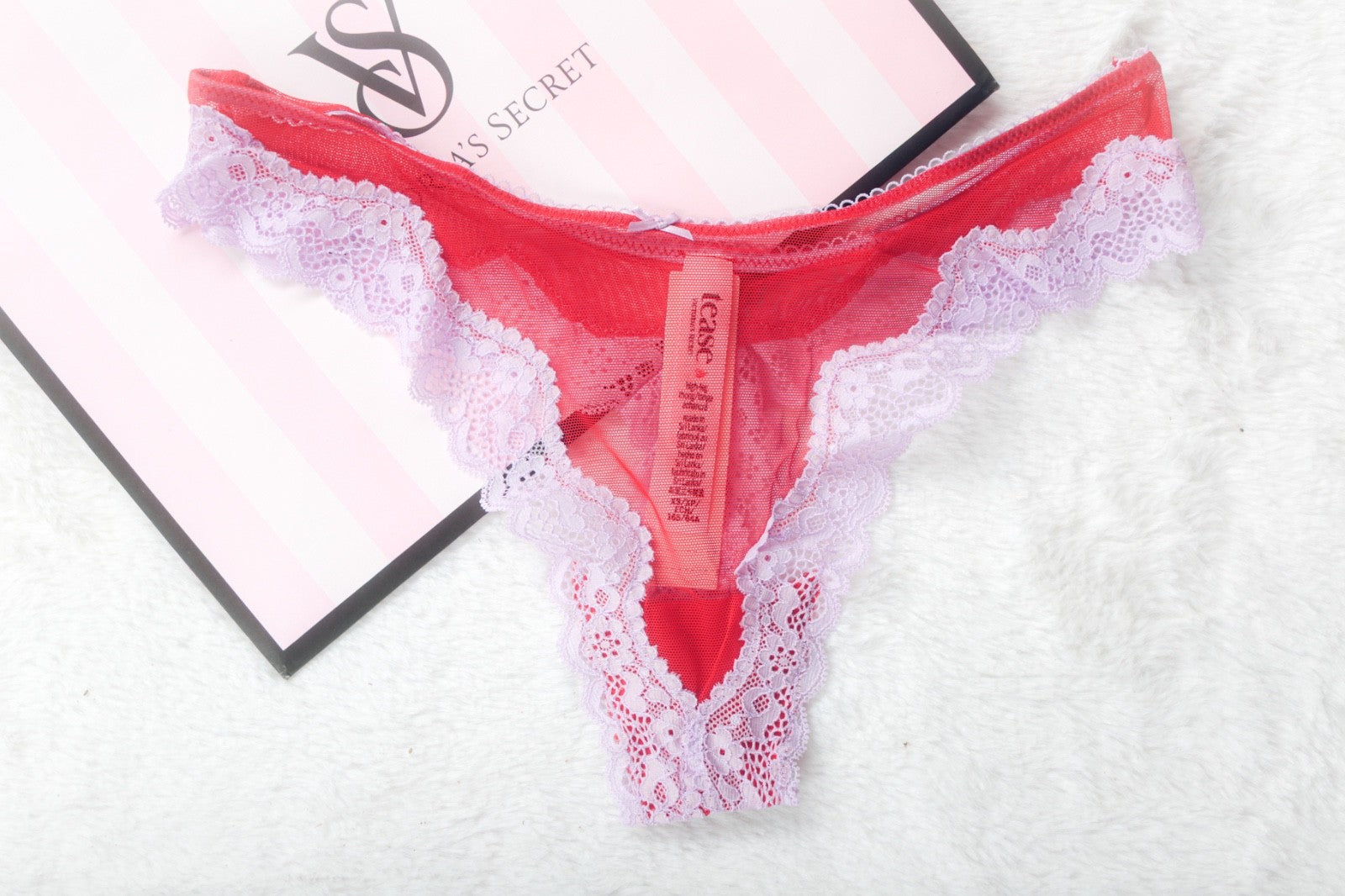 Victoria's Secret Tease Mesh Lace Trim High Leg Thong Panty XS Red NEW