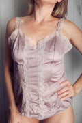 Texsheen Vintage 70s Sexy Boho Satin Lace Camisole Large Purple