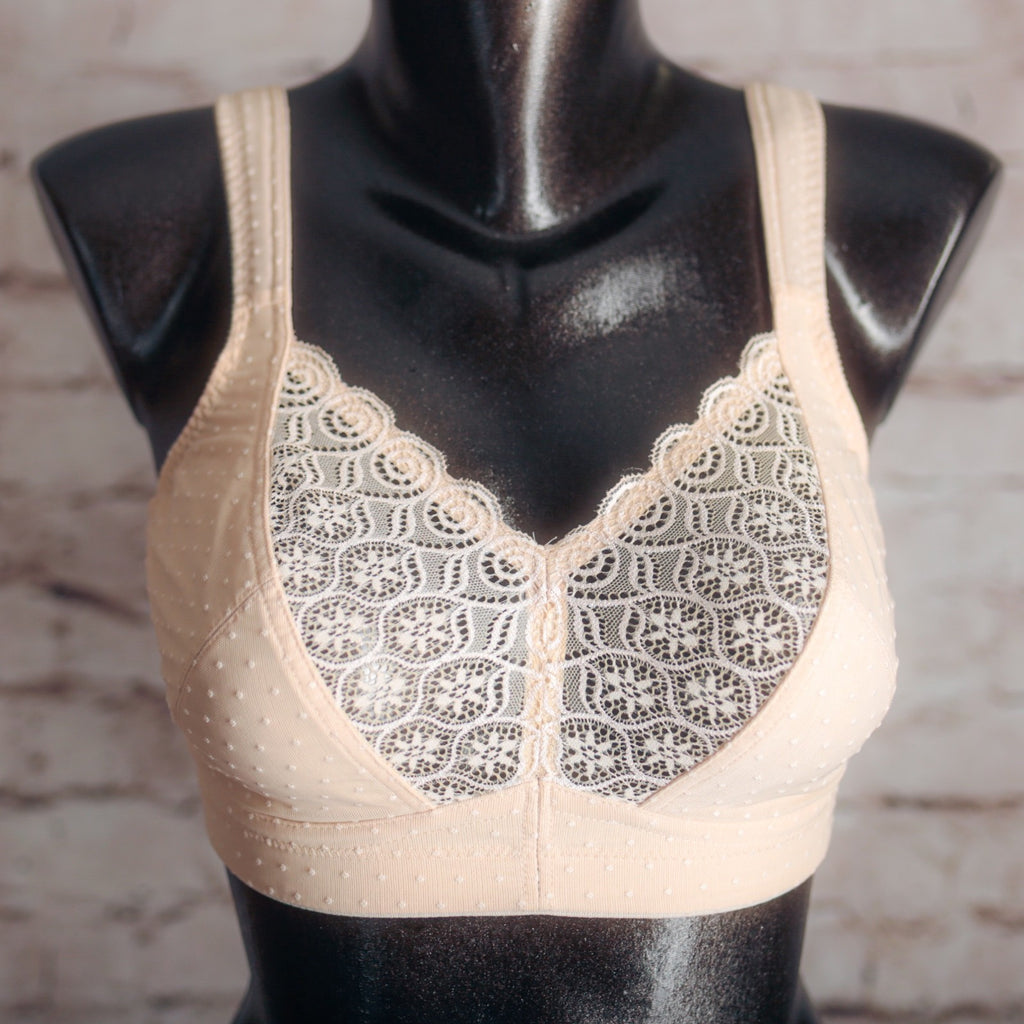 Swegmark Unlined Breathable Wireless Cotton Lace Swedish Bra 34D Beige