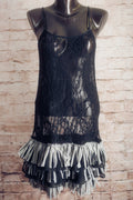 BKE Gimmicks Sheer Lace Fringe Witchy Goth Burlesque Flapper Chemise Large Black