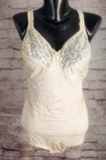 Adonna Vintage Unlined Satin Lace Shaping Compression Bodysuit 38D Beige