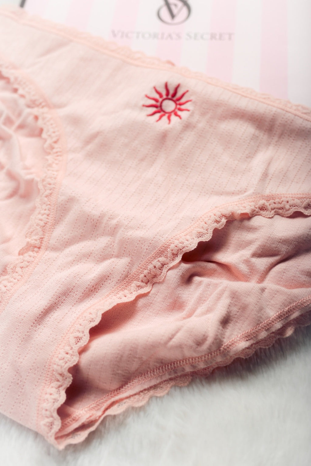 Victoria's Secret Lace Trim Cotton Pointelle Lace-Waist Bikini XL Pink NEW