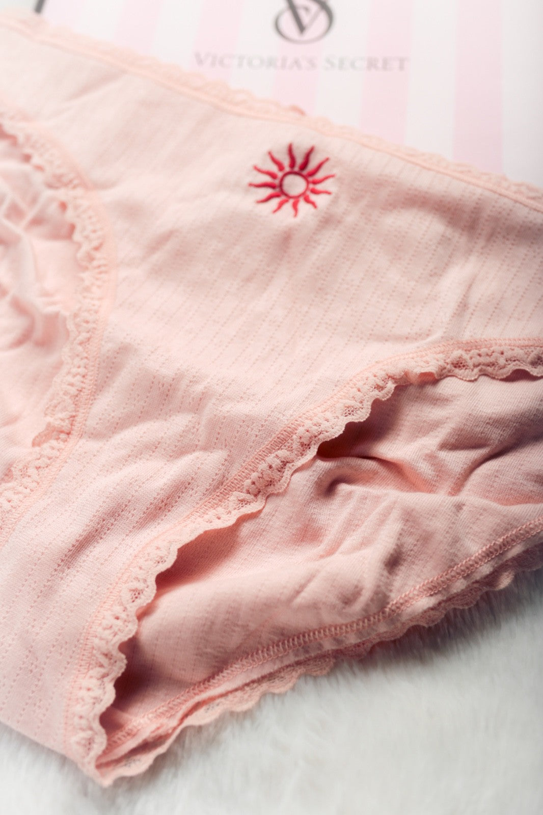 Victoria's Secret Lace Trim Cotton Pointelle Lace-Waist Bikini XL Pink NEW