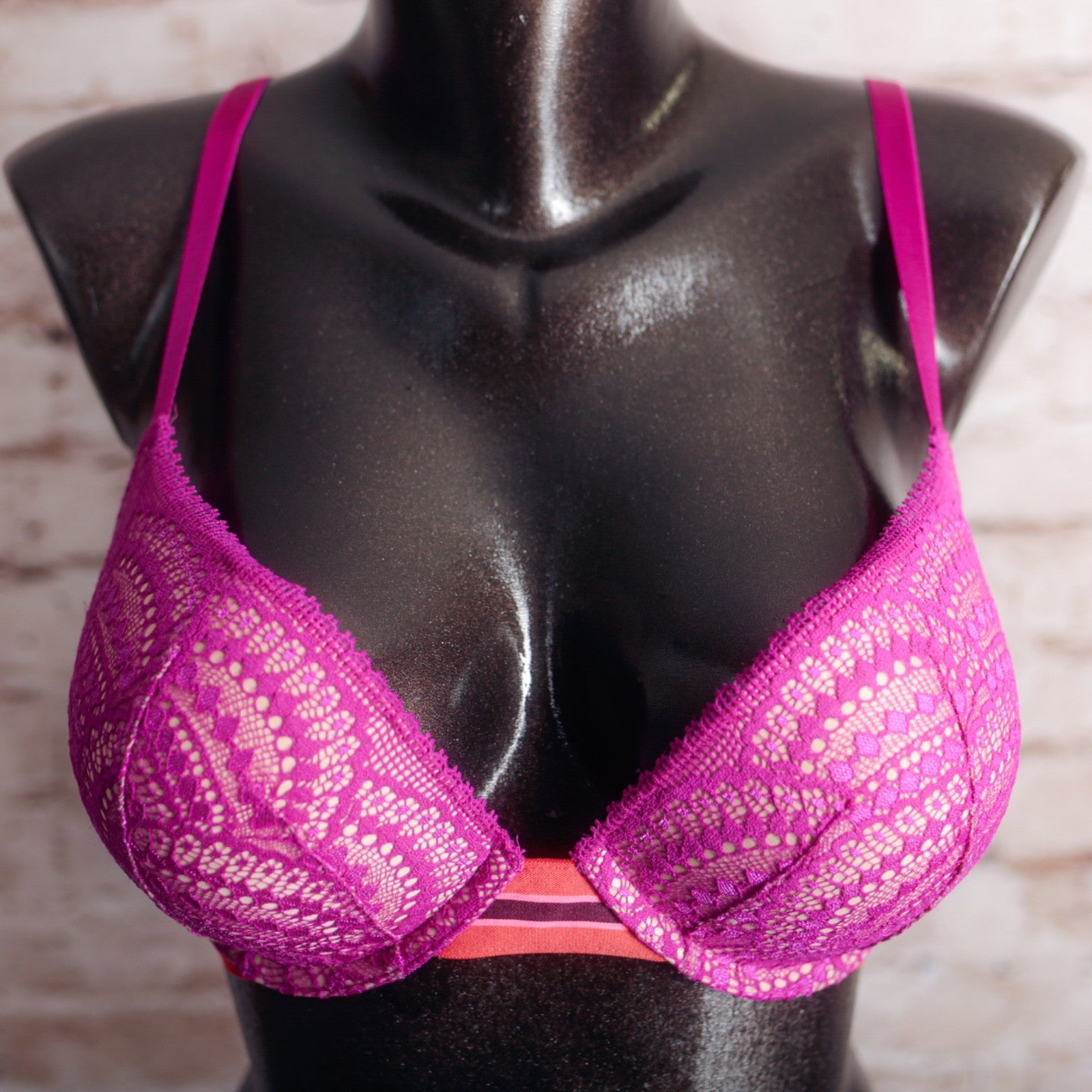 Victoria's Secret Very Sexy Push Up Funky Colorful Padded Demi Bra Pink 32DD