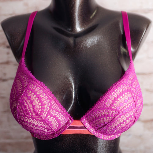 Victoria's Secret Very Sexy Push Up Funky Colorful Padded Demi Bra Pink 32DD