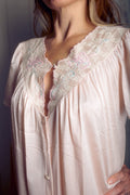 Vanity Fair Vintage Retro Embroidered Glam 80s Satin Nightgown Medium Pink