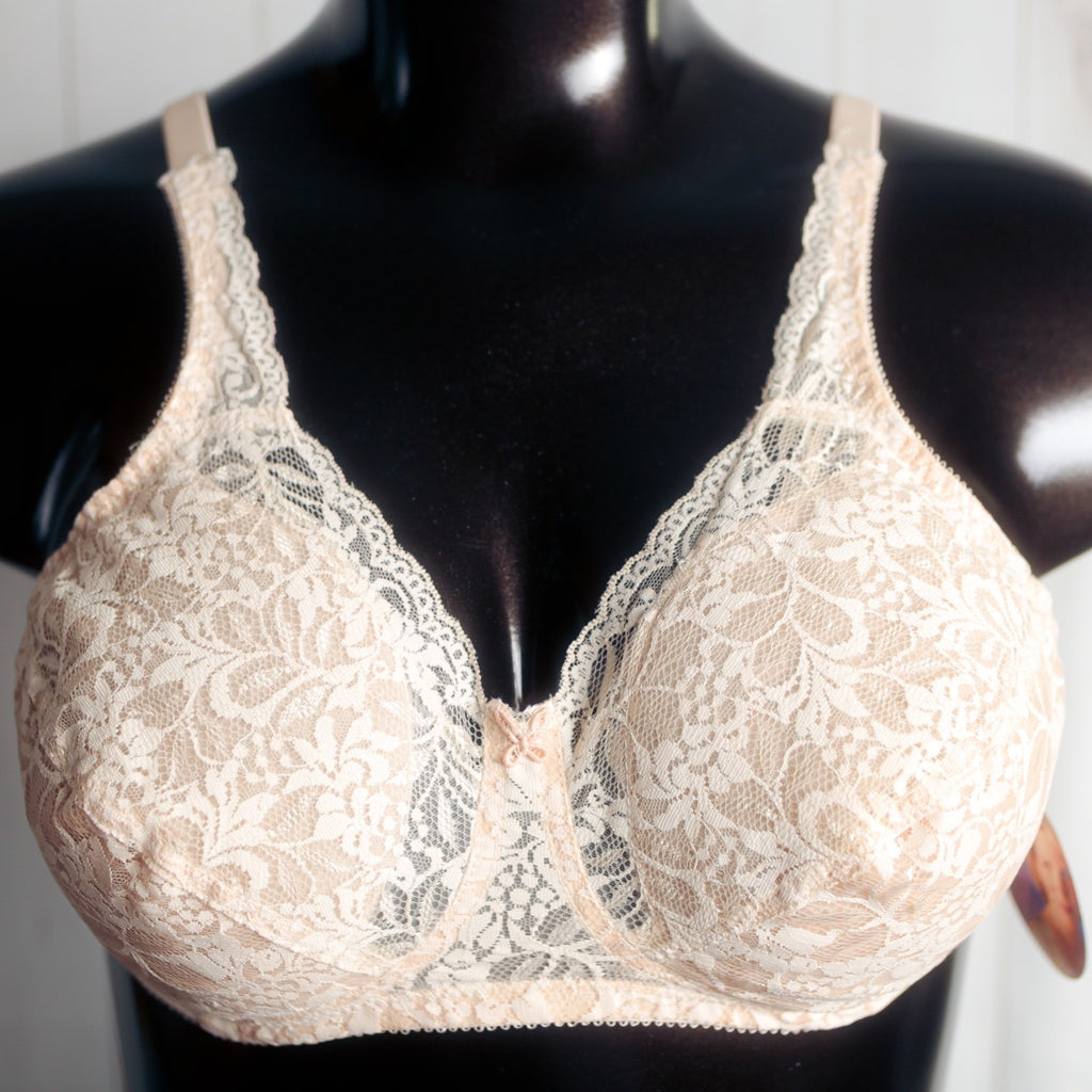 Naturalwear C165 Retro Breathable Lace Soft Cup Wireless Full Coverage Bra 42C NEW