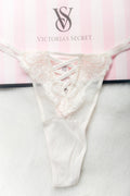 Victoria's Secret Dream Angels Boho Floral Embroidery Thong Panty White XL NEW