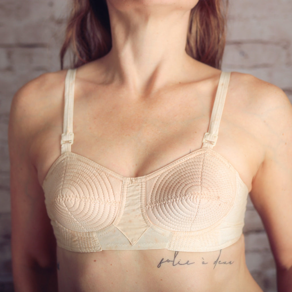 Nestleform 34AA Vintage Antique Pointy Spiral Bullet Bra Beige 100% Cotton