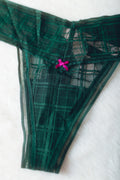 Victoria's Secret Thong String Panty Medium Sheer Green Plaid Tartan NEW