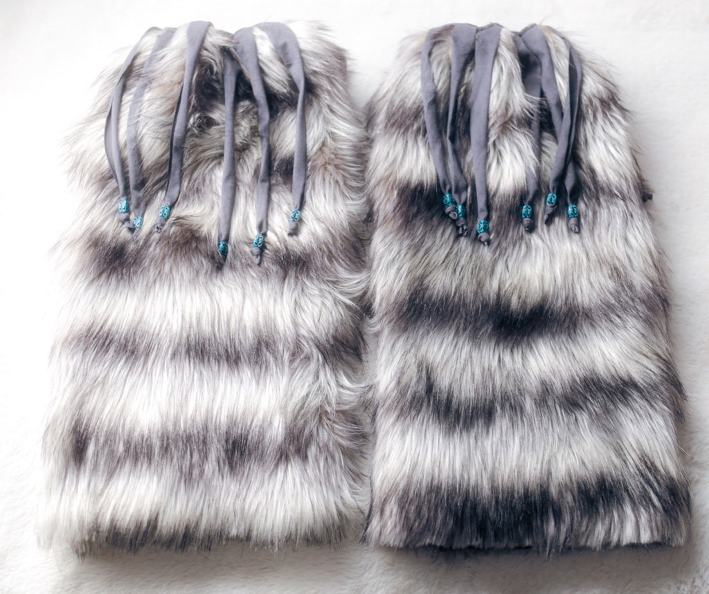 Roma Viking Faux Fur Fuzzy Costume Dance Rave Furry Leg Warmers Boot Covers
