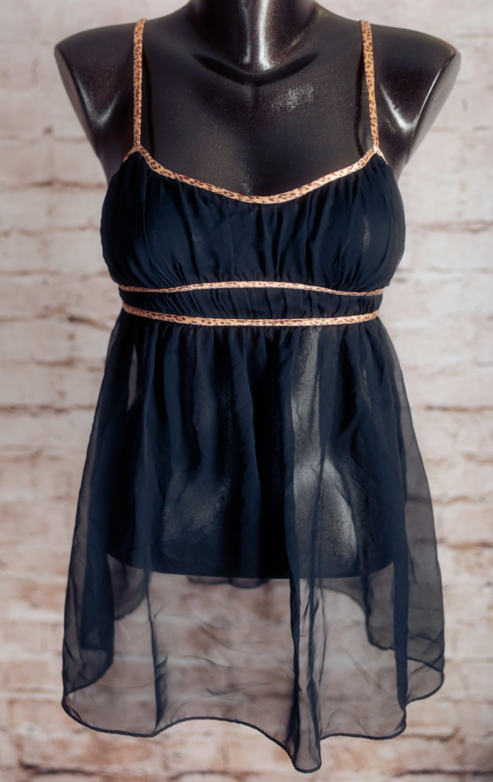Victoria's Secret Y2K Sexy Mesh Babydoll Chemise Lingerie Small Black Cheetah