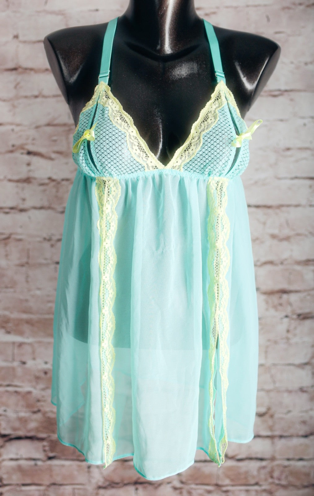 Victoria's Secret Open-cup Peekaboo Lace Babydoll Chemise Medium Mint Sea Green