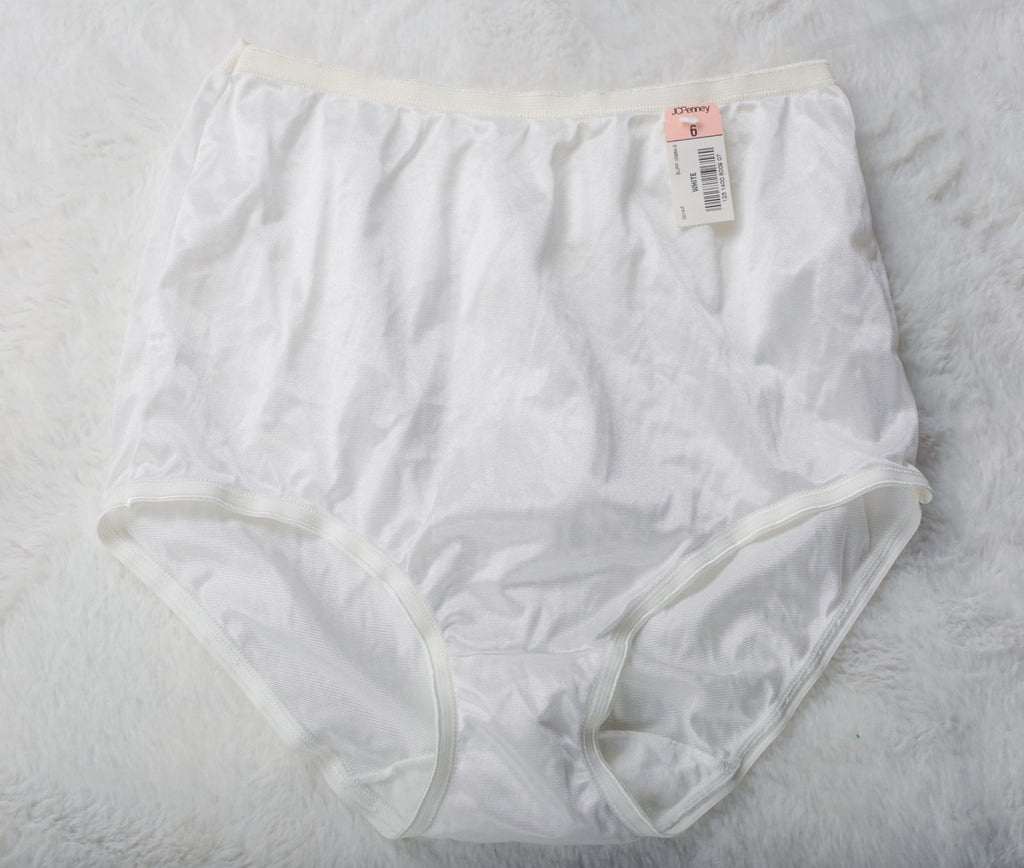 Adonna Vintage Retro Silky Shiny Soft Satin Brief Panties 6 S White NEW