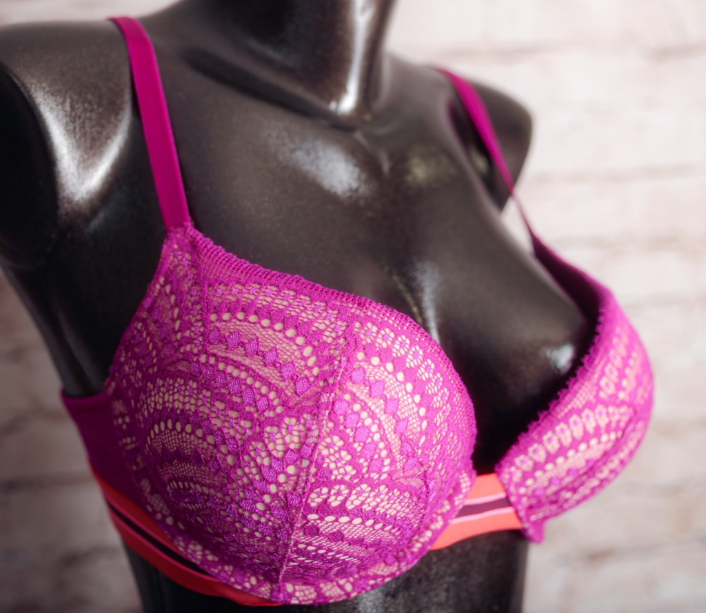 Victoria's Secret Very Sexy Push Up Funky Colorful Padded Demi Bra Pink 32DD
