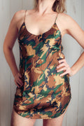 Magic Silk Vintage 100% Silk Retro Camouflage Military Chemise Lingerie Medium