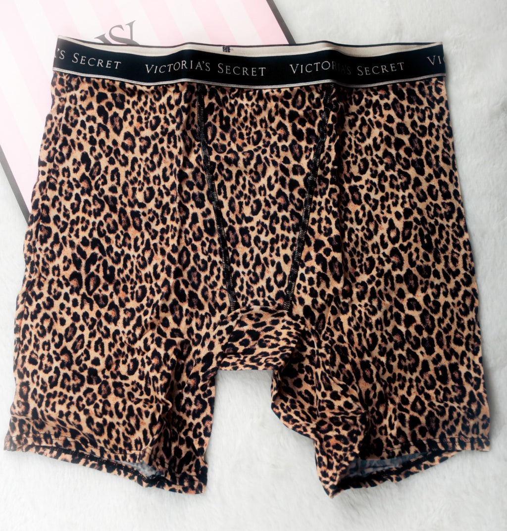 Victoria's Secret Logo Cotton High-Waist Boxer Boy Brief Medium Leopard NEW