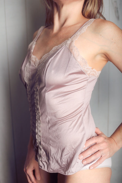 Texsheen Vintage 70s Sexy Boho Satin Lace Camisole Large Purple