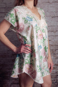 Deena Vintage Retro 80s Shiny Satin FloralChemise Nightgown Medium
