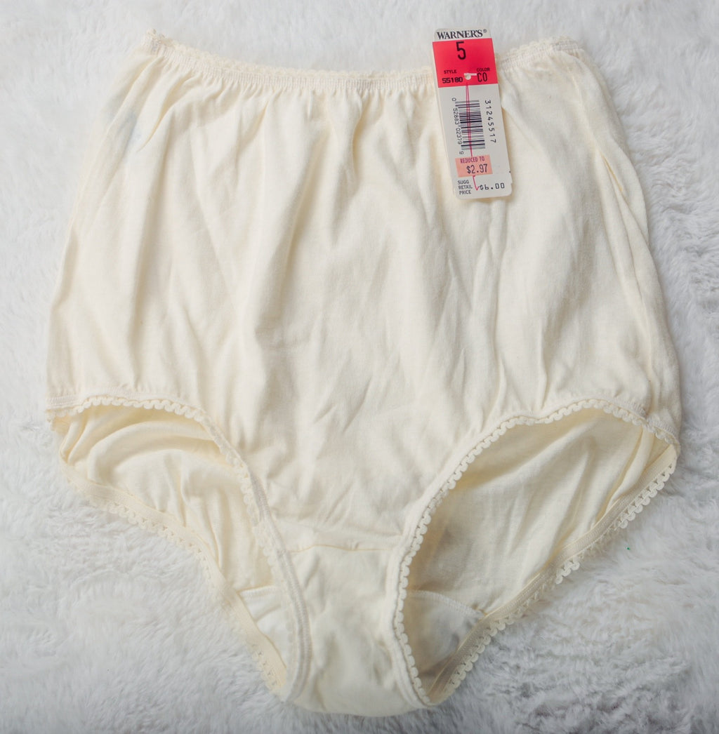 Warner's Vintage Knit Soft 100% Cotton Brief Panties 5 S Ivory Full Back NEW