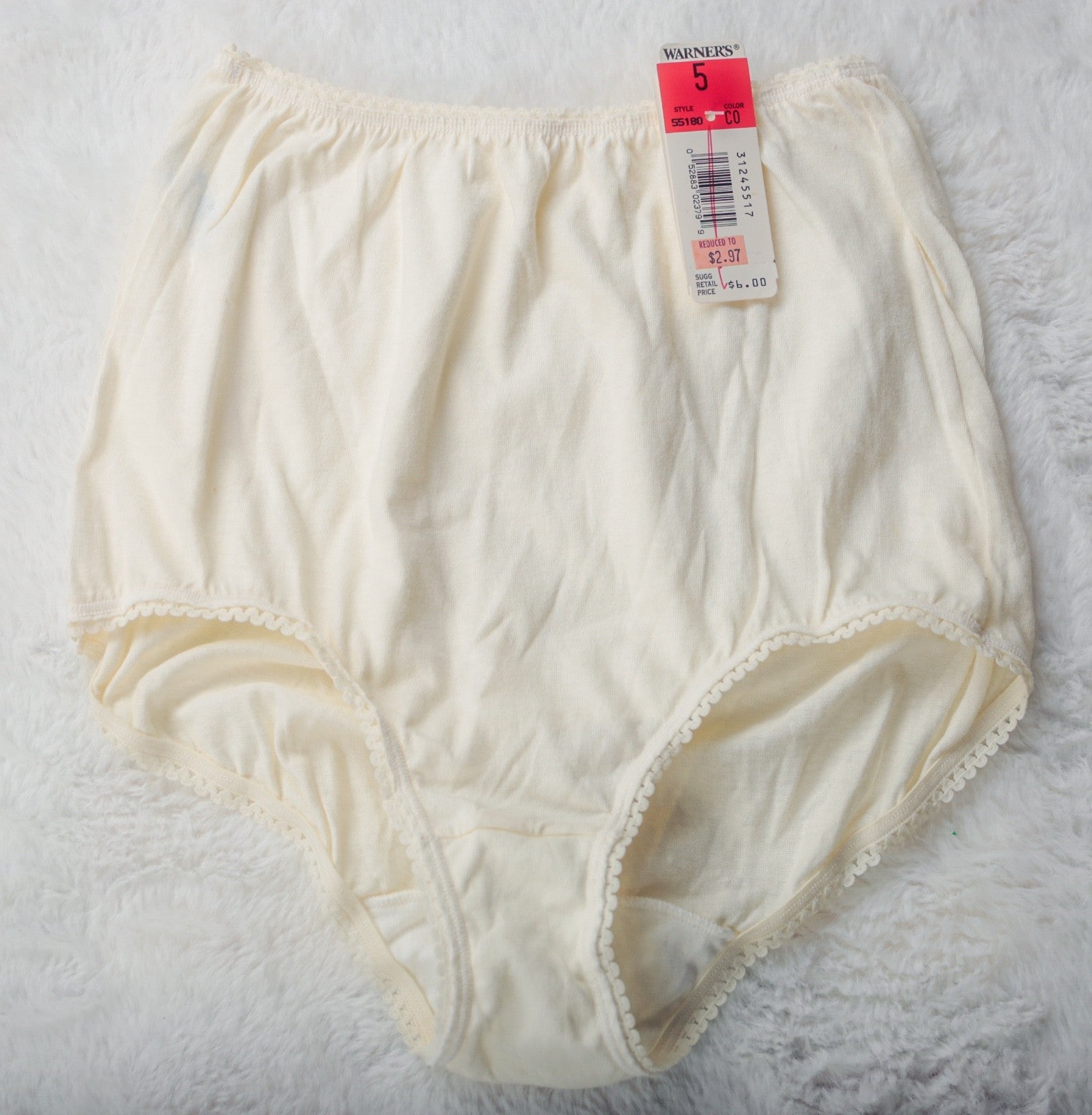 Warner's Vintage Knit Soft 100% Cotton Brief Panties 5 S Ivory Full Back NEW