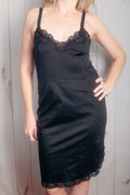 Kayser Vintage Pinup Boudoir 60s Heavy Soft Satin Lace Full Slip 36 Small Black