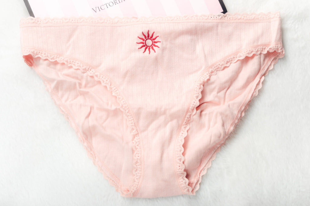 Victoria's Secret Lace Trim Cotton Pointelle Lace-Waist Bikini XL Pink NEW