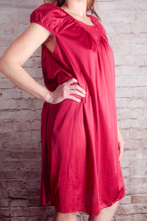 Lorraine Vintage Retro Glam 80s Silky Shiny Satin Chemise Nightgown Large Red