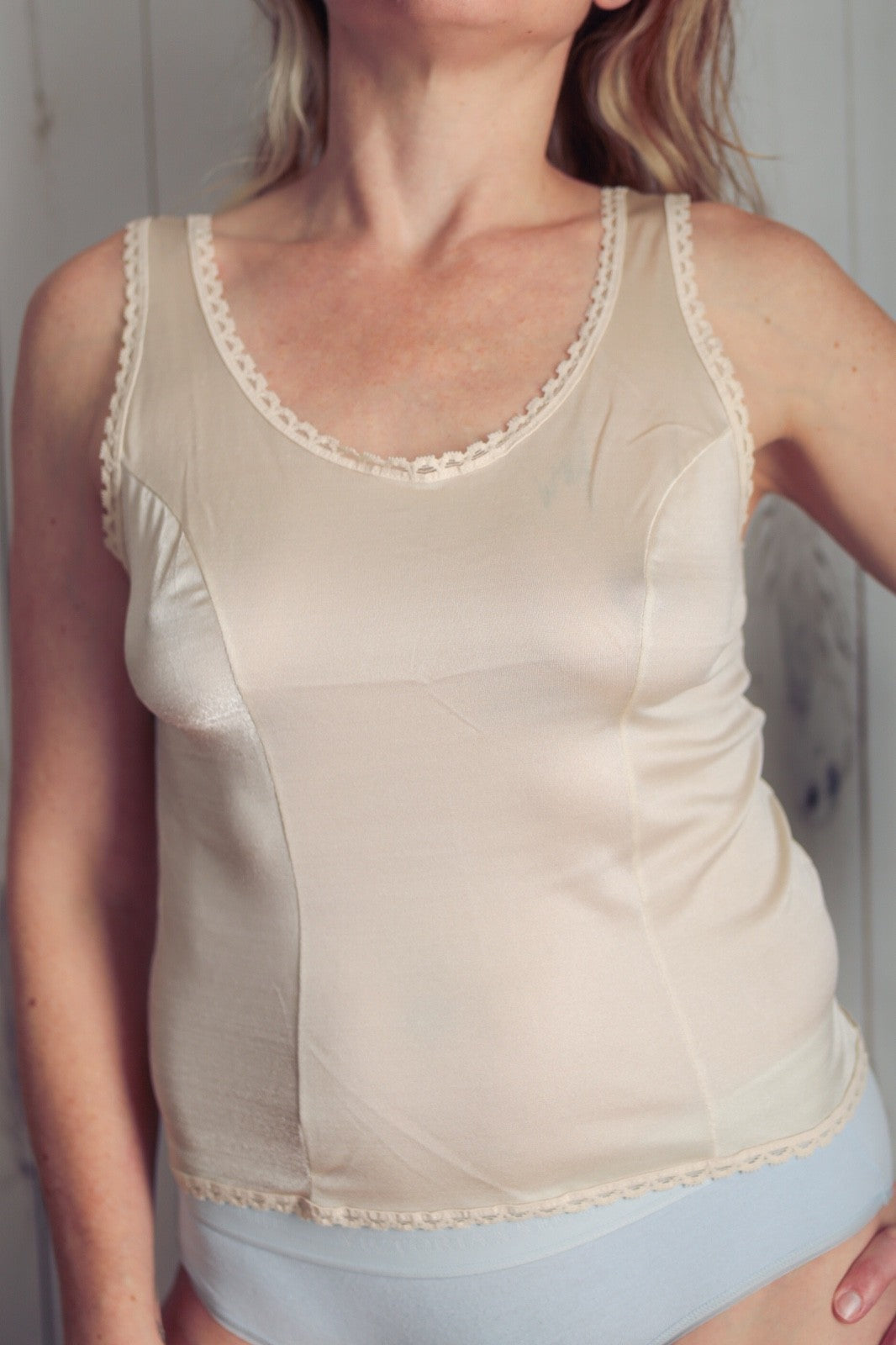 Cabernet Vintage Retro Glam Pinup Silky Soft Satin Cami Camisole 34 Small Ivory