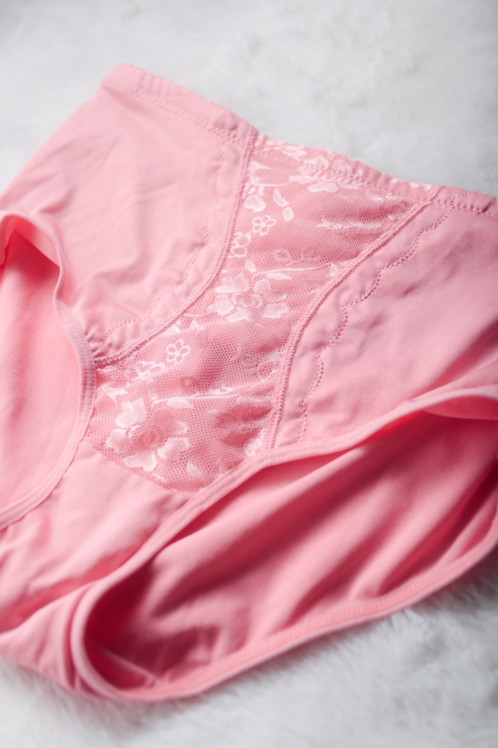 Nu Bodywear Satin Lace Panel High Rise Full Back Brief Panties Large Pink
