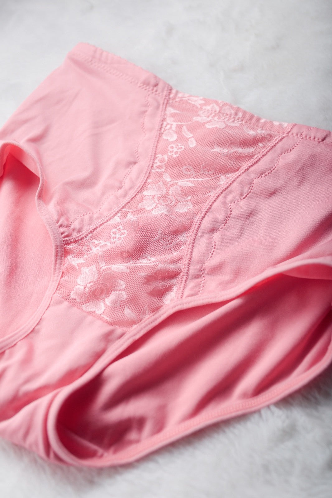 Nu Bodywear Satin Lace Panel High Rise Full Back Brief Panties Large Pink
